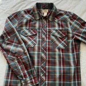 LL Bean men’s flannel plaid button snapped down medium M